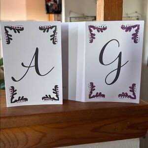 Hand Crafted Elegant Black and White Monogram Card with Glitter Accents